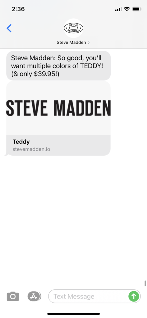 Steve Madden Text Message Marketing Example - 03.31.2021