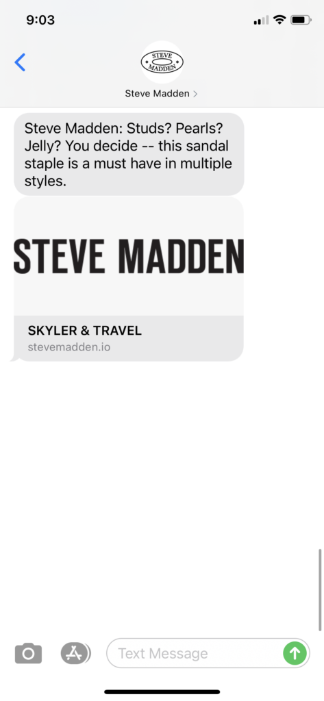Steve Madden Text Message Marketing Example - 04.03.2021