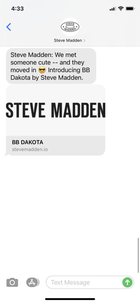 Steve Madden Text Message Marketing Example - 04.05.2021