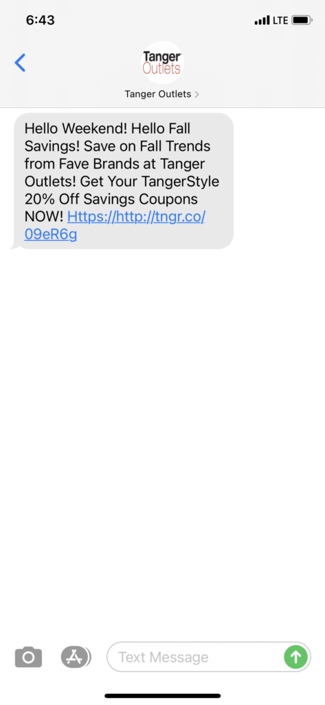 Tanger Outlets Text Message Marketing Example - 08.07.2020