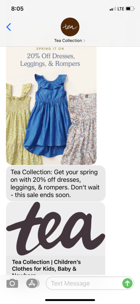 Tea Collection Text Message Marketing Example - 04.09.2021