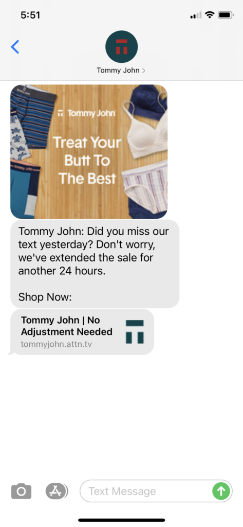 Tommy John Text Message Marketing Example - 04.11.2021
