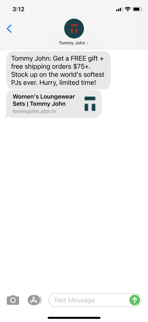 Tommy John Text Message Marketing Example - 04.24.2021