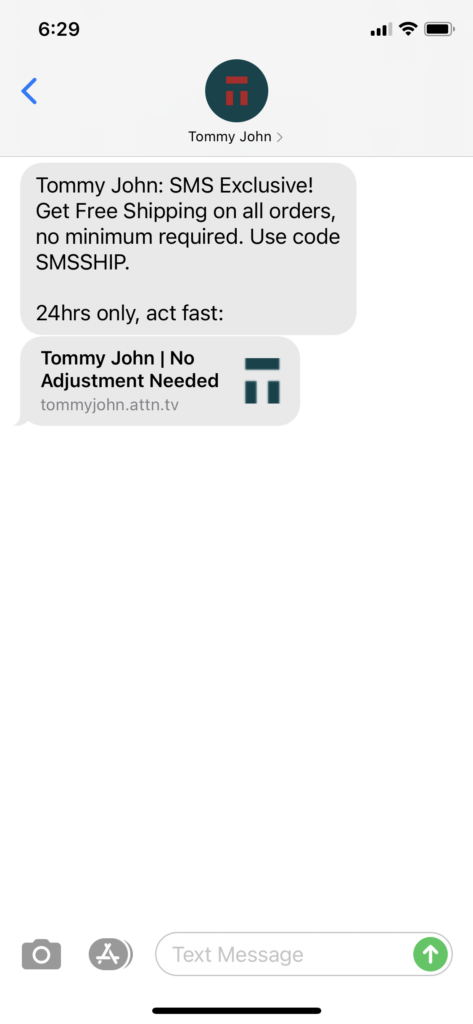 Tommy John Text Message Marketing Example - 04.28.2021