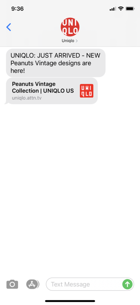 UNIQLO Text Message Marketing Example - 03.22.2021