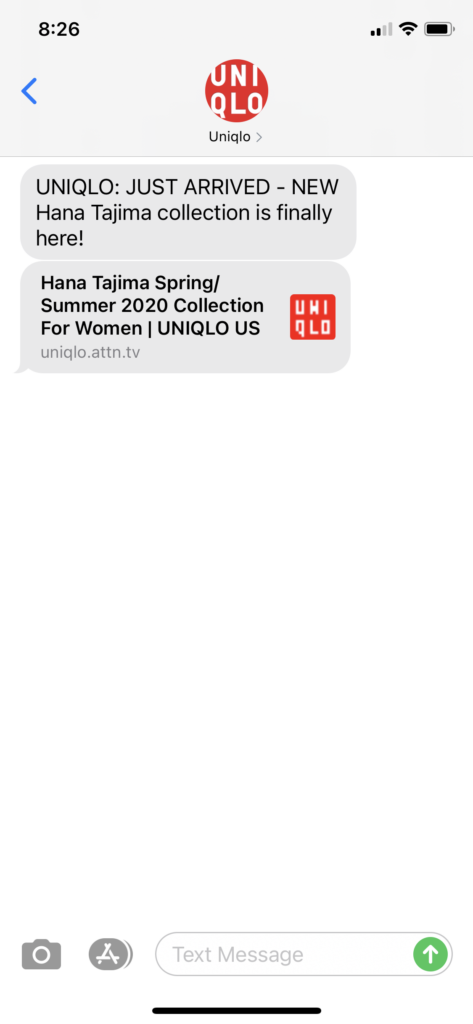 UNIQLO Text Message Marketing Example - 04.15.2021