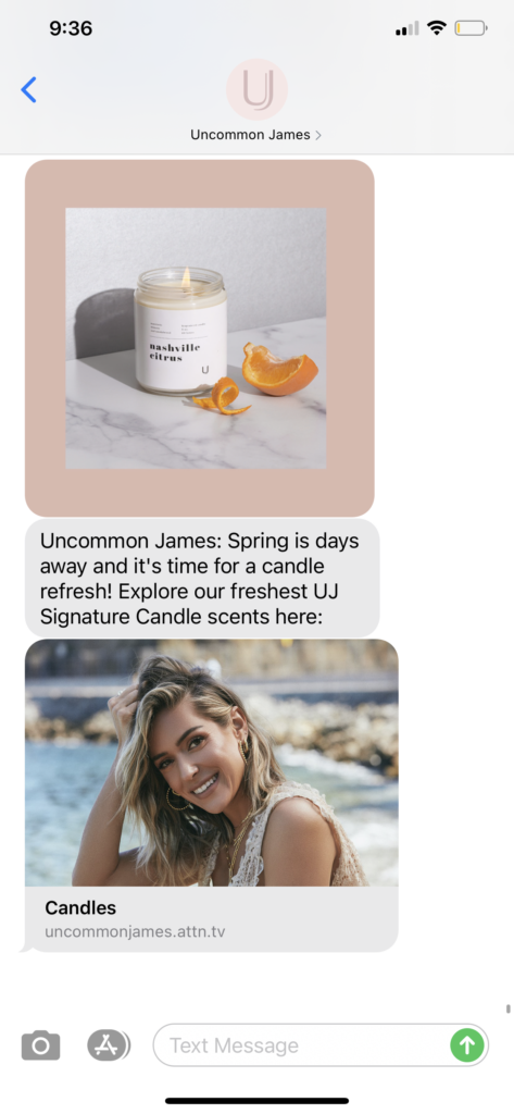 Uncommon James Text Message Marketing Example - 03.16.2021