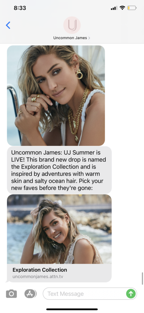 Uncommon James Text Message Marketing Example - 04.15.2021