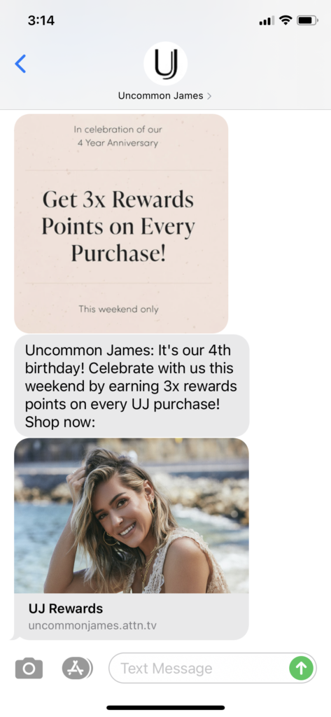 Uncommon James Text Message Marketing Example - 04.24.2021
