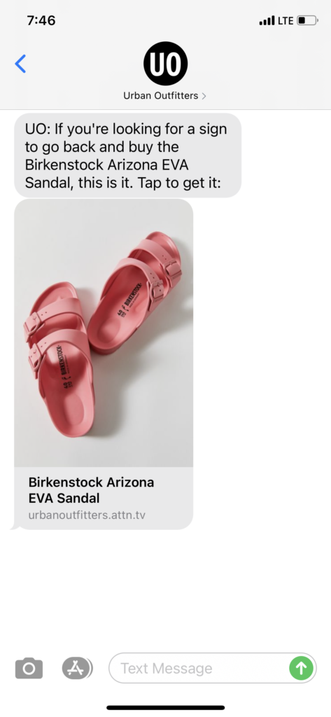Urban Outfitters Text Message Marketing Example - 04.18.2021