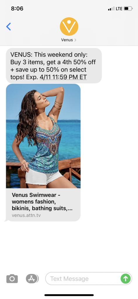 Venus Text Message Marketing Example - 04.09.2021