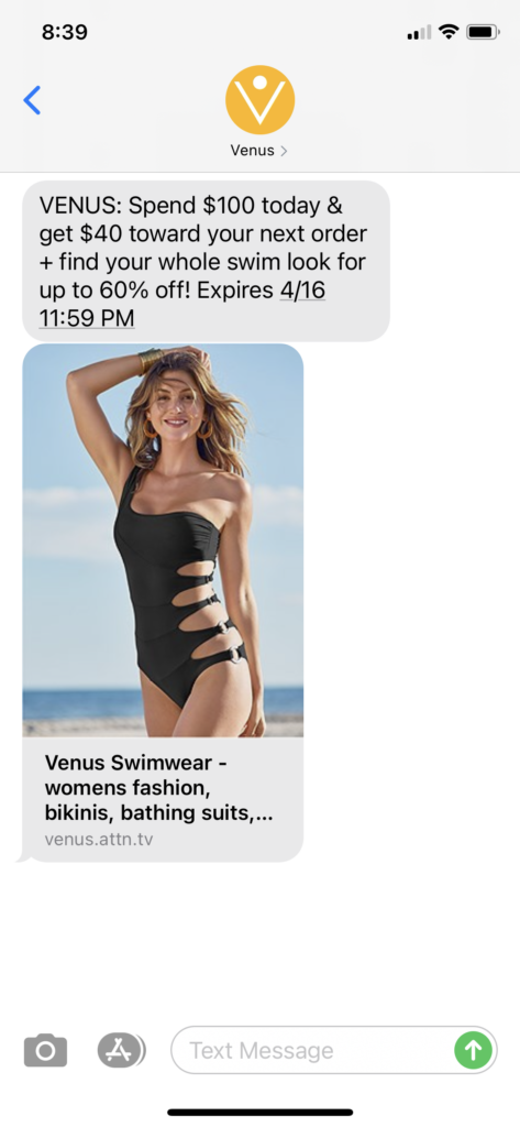 Venus Text Message Marketing Example - 04.14.2021