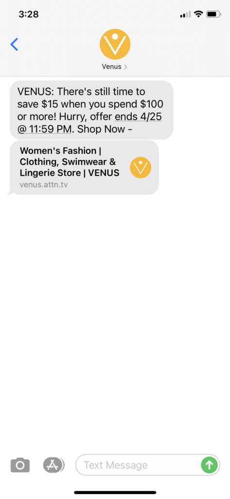 Venus Text Message Marketing Example - 04.24.2021