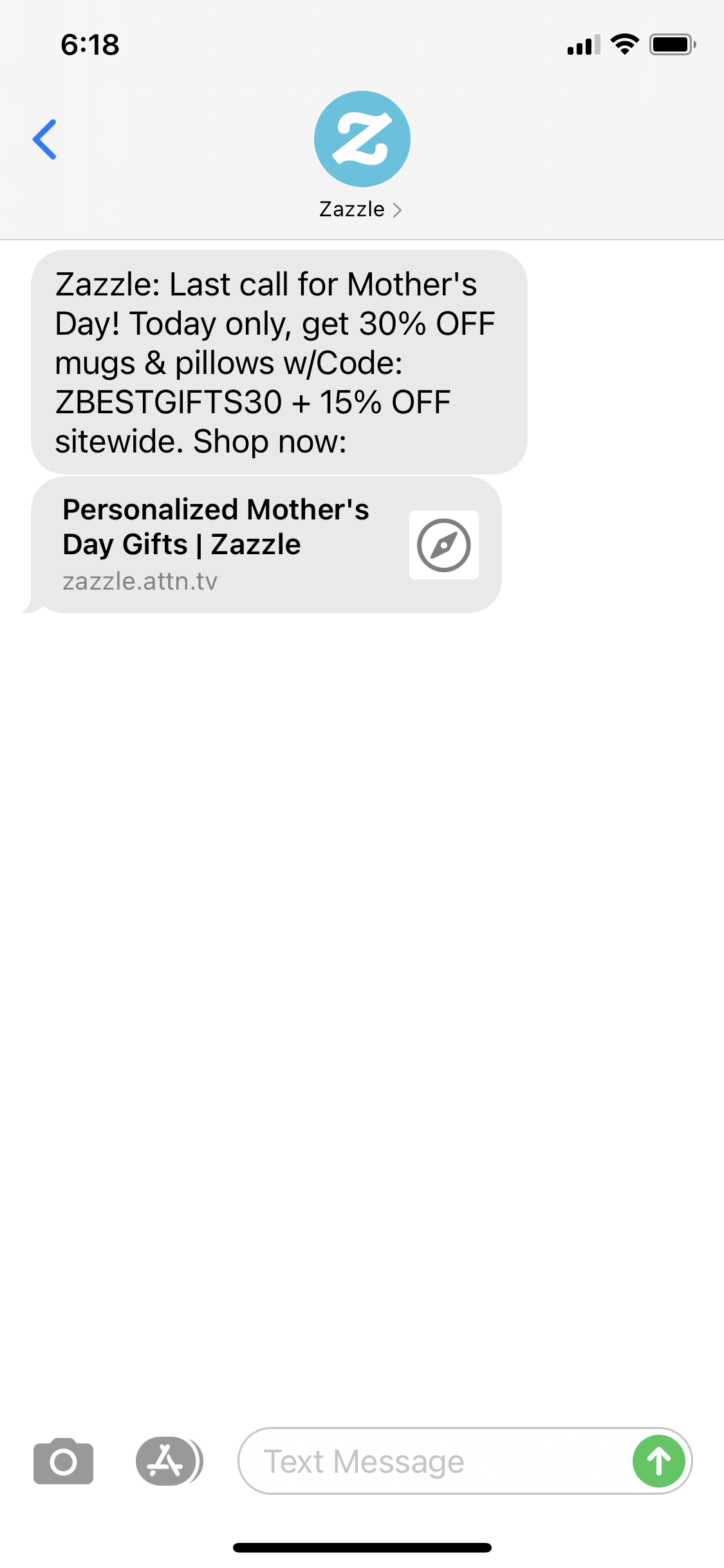 Zazzle Text Message Marketing Example 04.28.2021 SMS Archives