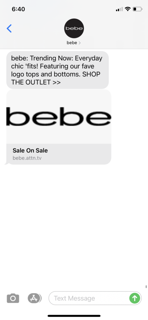 bebe Text Message Marketing Example - 04.10.2021
