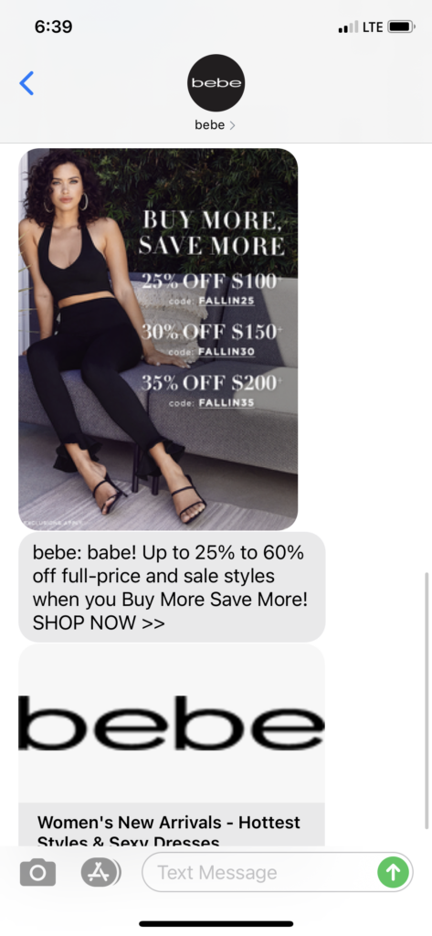 bebe Text Message Marketing Example - 08.07.2020