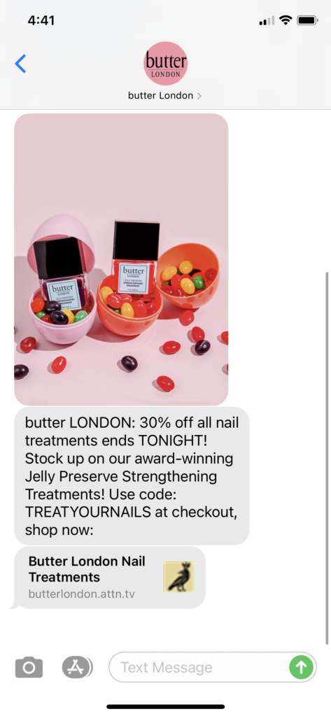 butter London Text Message Marketing Example - 04.04.2021