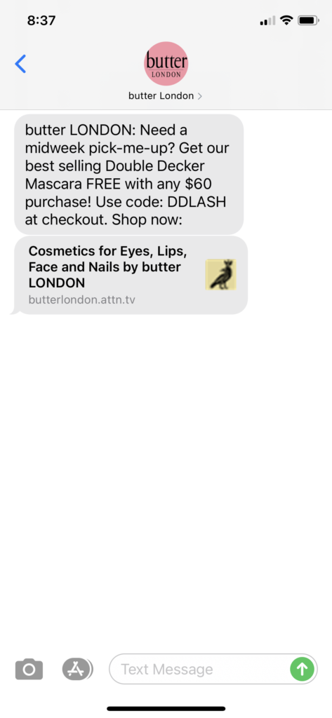 butter London Text Message Marketing Example - 04.14.2021