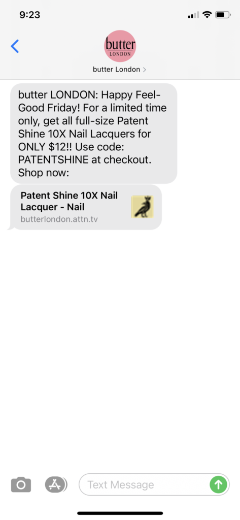 butter London Text Message Marketing Example - 04.16.2021