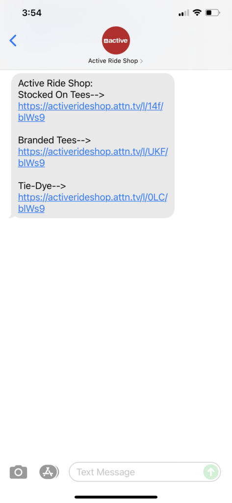 Active Ride Shop Text Message Marketing Example - 04.20.2021