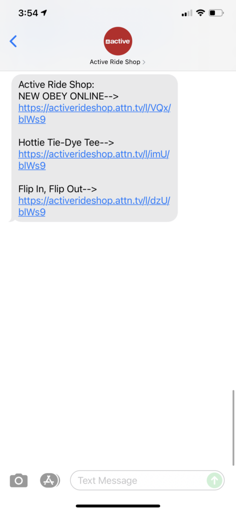 Active Ride Shop Text Message Marketing Example - 04.23.2021