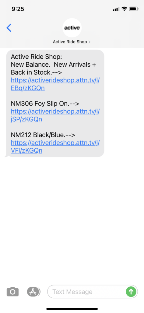 Active Ride Shop Text Message Marketing Example - 04.30.2021