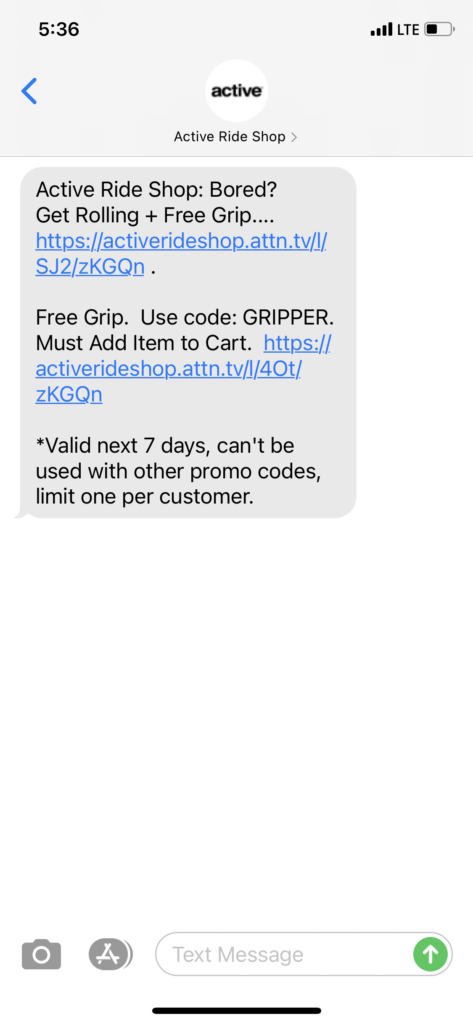Active Ride Shop Text Message Marketing Example - 05.03.2021