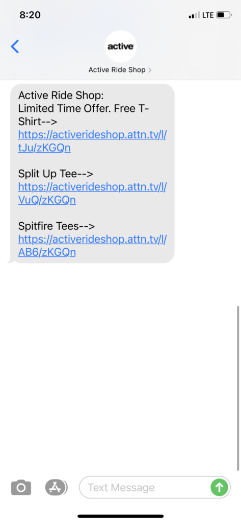 Active Ride Shop Text Message Marketing Example - 05.18.2021