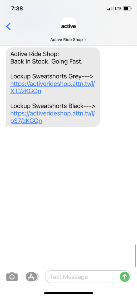 Active Ride Shop Text Message Marketing Example - 05.20.2021