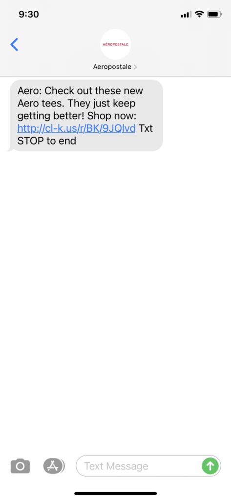Aeropostale Text Message Marketing Example - 04.30.2021