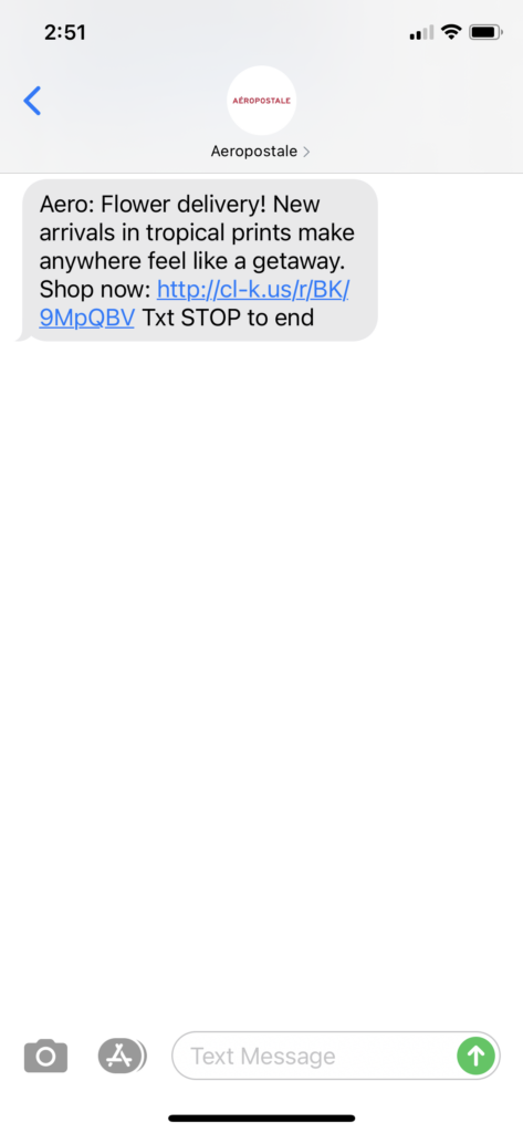 Aeropostale Text Message Marketing Example - 05.09.2021
