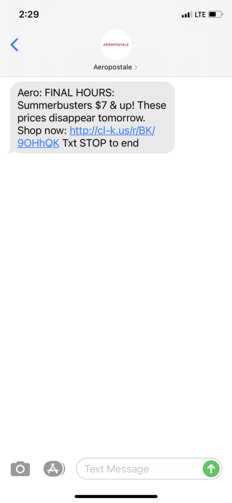 Aeropostale Text Message Marketing Example - 05.11.2021