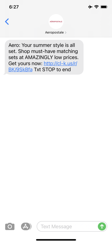 Aeropostale Text Message Marketing Example - 05.22.2021