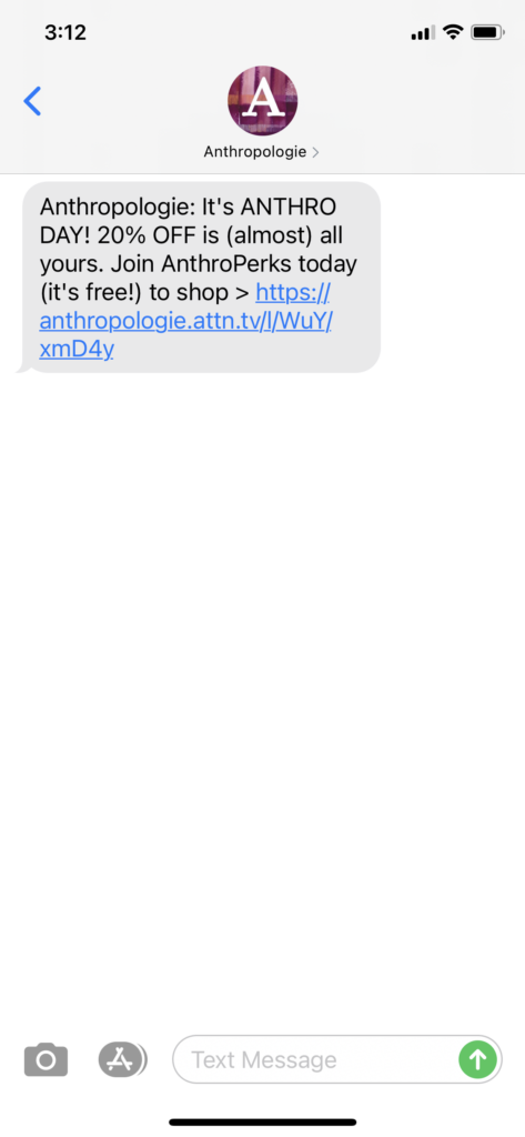 Anthropologie Text Message Marketing Example - 05.07.2021