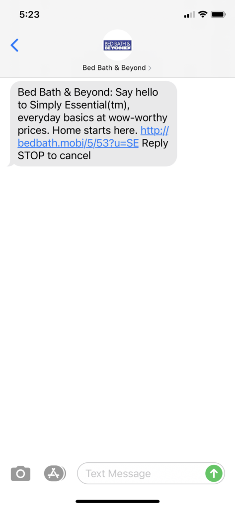 Bed Bath & Beyond Text Message Marketing Example - 05.15.2021