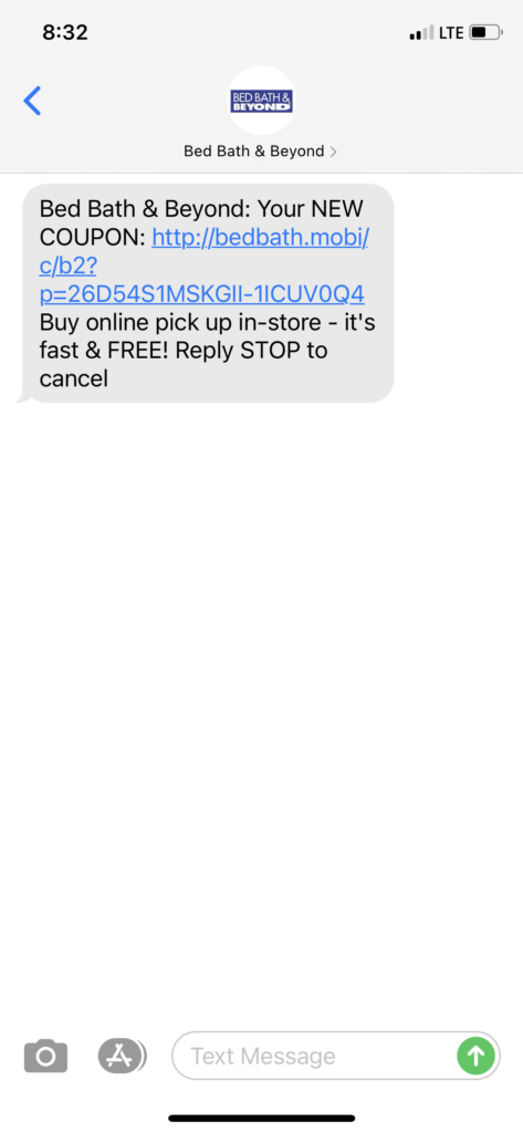 Bed Bath & Beyond Text Message Marketing Example - 05.18.2021