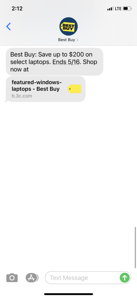 Best Buy 1 Text Message Marketing Example - 05.13.2021