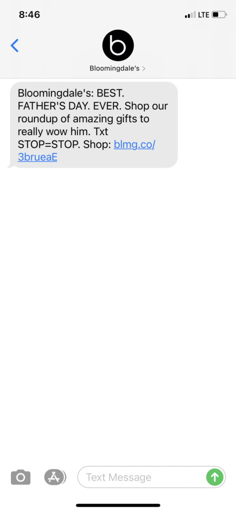 Bloomingdale's Text Message Marketing Example - 05.16.2021