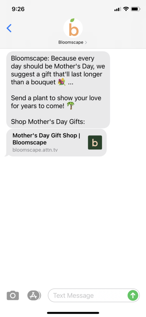 Bloomscape Text Message Marketing Example - 04.30.2021