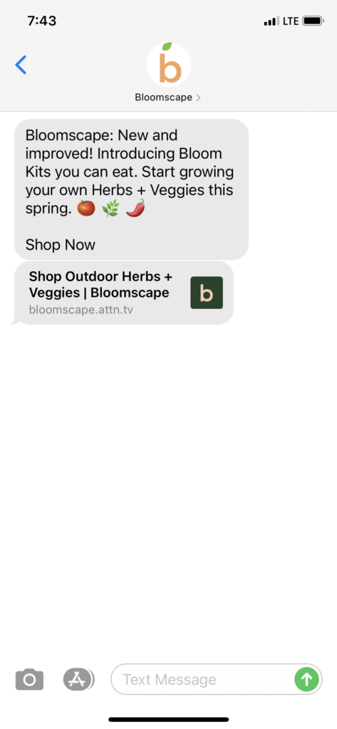 Bloomscape Text Message Marketing Example - 05.05.2021