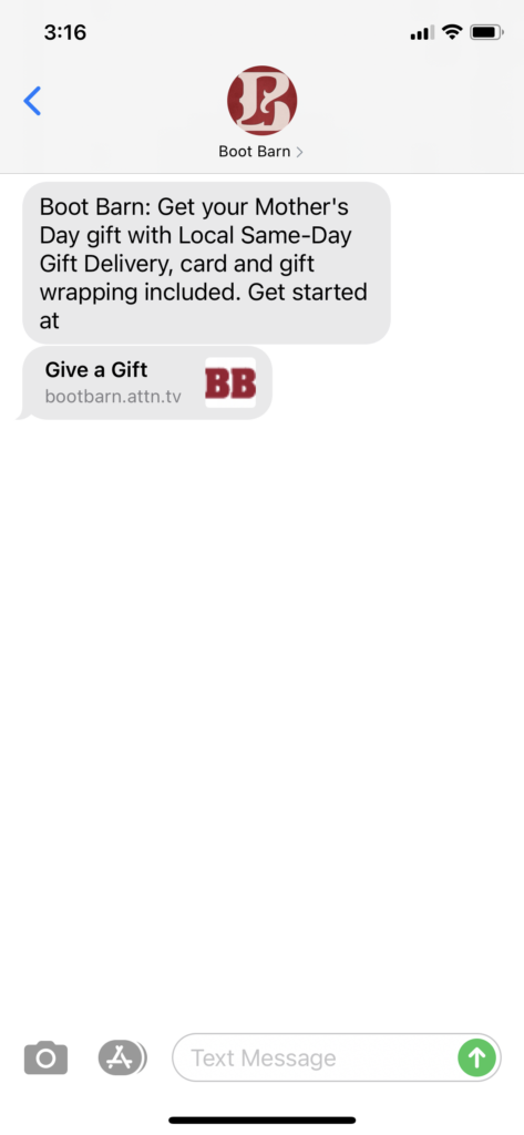 Boot Barn Text Message Marketing Example - 05.07.2021