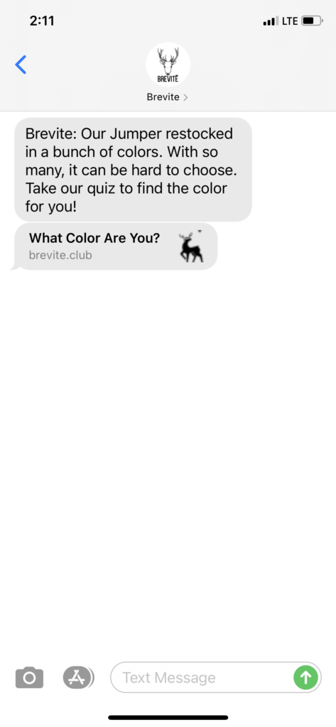 Brevite Text Message Marketing Example - 05.13.2021