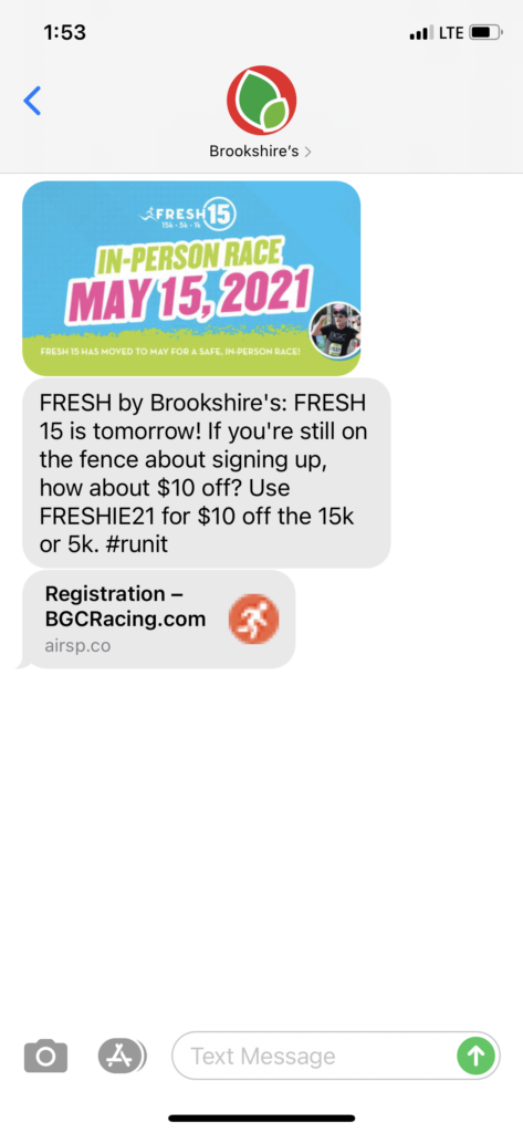 Brookshire's Text Message Marketing Example - 05.14.2021