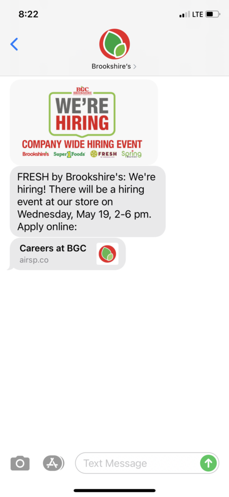 Brookshire's Text Message Marketing Example - 05.18.2021