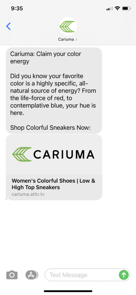 Cariuma Text Message Marketing Example - 05.10.2021