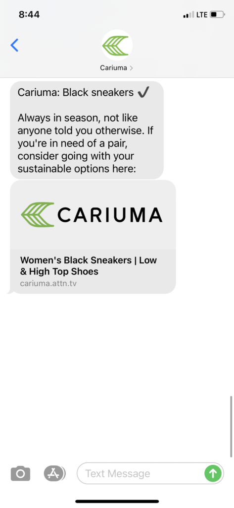 Cariuma Text Message Marketing Example - 05.17.2021