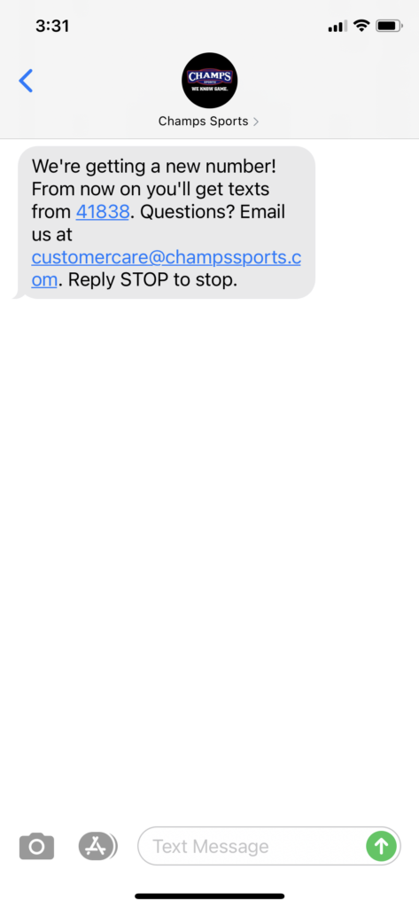 Champs Sports Text Message Marketing Example - 05.06.2021