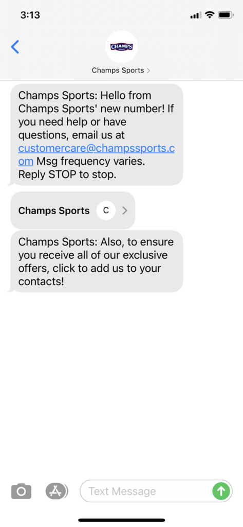 Champs Text Message Marketing Example - 05.07.2021