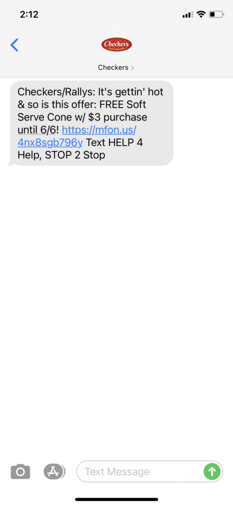 Checkers Text Message Marketing Example - 05.28.2021