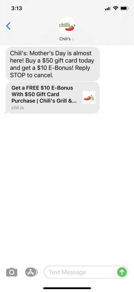 Chili's Text Message Marketing Example - 05.07.2021